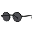 Retro round black sunglasses with gold metal rivet accents on the temples - Black Frame Black Lens