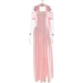 Roze off-shoulder jurk met halternek en hoge zijsplit op een professioneel model - S / Roze