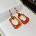 Boucles d'oreilles dorées avec pendentifs rectangles en résine ambre en boîte - 65# Ambre Rectangulaire avec Maillon Doré (Tige en Argent)