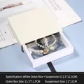 White PE film floating jewelry box with cream embossed sleeve for display and storage - Classic White Drawer + White Box / 7*7*2cm