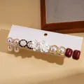 Set de 5 pares de pendientes vintage de perlas y flores de resina en tarjeta - Aguja de Plata-Dorado (Juego de 10 Piezas)