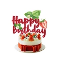 Sparkly red glitter Happy Birthday cake topper with cute strawberry design elements - Large Strawberry Cake Topper
