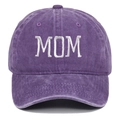 Purple washed cotton baseball cap featuring white MOM embroidery and vintage texture - Adjustable / Purple MOM