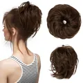 Messy bun hair extension in dark brown with natural fluffy synthetic hair texture - Medium Ash Brown