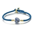 Adjustable blue braided rope bracelet with heart-shaped stone and gold accents - Blue Pattern Heart Style (MLS-0018)