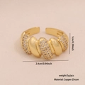 Adjustable wavy gold copper ring with pavé zircon setting and 2.4cm width detail - Wavy Texture Zirconia Style(2#)