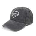 Detail of Ofr. Paris heart embroidery on a vintage washed cotton dark gray baseball cap - Black