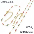 Halsketten und Armband Set mit rosa und grünen Perlen und goldener Gliederkette - Armband / Rosa & Grüner Stil (Stil 4)