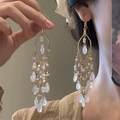 Bohemian tribal style tassel earrings with gold metal frame and clear teardrop pendants - 3# Hook-Gold-White Tassel