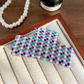 Square acrylic hair claw clip with colorful pixelated checkerboard pattern design - Purple Green Grid 7.6CM