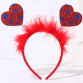 Valentine's Day red heart headband with fluffy feathers and sparkly glitter hearts - Style 23