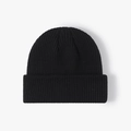 Classic black ribbed knit beanie with a wide fold-over cuff and thermal insulation - Black