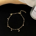 Tobillera de estrella y luna en acero de titanio dorado con circonitas en terciopelo - SL165 Estrella Luna Pulsera Dorado (16+5cm)
