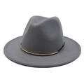 Detail of grey wool fedora hat featuring a black cord and gold metallic ring decoration - One Size 58cm / Light Gray