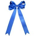 Detail view of large navy blue satin bow hair clip with elegant swallowtail cut ends - Royal Blue (06#350)