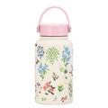 650ml pink and cream insulated water bottle with floral prints and portable handle - Ivory Rose Floral Print