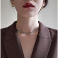 Sleek silver-tone flat snake chain choker and golden twisted hoop earrings for women - 4mm Single Silver 36+8cm