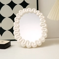 Modern white wavy frame oval desk makeup mirror with minimalist cream style aesthetics - Round Creamy White