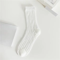 Breathable white rainbow crew socks with stylish vertical stripes and polka dot texture - One Size / Polka Dot Rainbow White