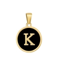 Pendentif rond classique plaqué or 18k avec émail noir et l'initiale lettre K - K-Émail Noir