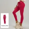Leggings de yoga rouge framboise à taille haute avec coupe sculptante et tissu élastique - S / Rouge Framboise