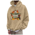 Khaki oversized hoodie with Thanksgiving pumpkin print and grateful slogan for women and men - S / Khaki Grateful Text (61)