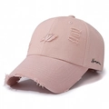 Cappellino da baseball in cotone rosa usurato con strappi e ricamo ad ala - Regolabile / Rosa