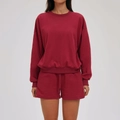 Women's burgundy hoodie and shorts set in soft cotton for casual outdoor sports wear - S / Cherry Red (Shorts Set)