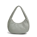 Chic sage green woven hobo bag with a minimalist shoulder strap and textured leather finish - Agate Grey