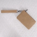 Khaki washed canvas coin purse with matching wristlet strap and metal clasp for storage - Khaki