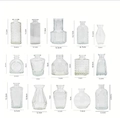 Various sizes and shapes of clear glass vases for home decor shown with dimensions - Transparent (Set of 15)