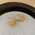 Textured gold-plated C-shape hoop earrings with intricate metallic wire-wrap detail - Bright Gold 3D Twisted C-Shape (925 Sterling Silver Earring Post)