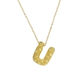 Golden brass balloon style letter U pendant necklace with textured bubble finish for women - Necklace U