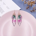 S925 silver butterfly wing earrings with purple-green gradient and rhinestones - Green Pink Rhinestone-Rose Gold