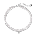 Double-layer pearl bracelet with silver chain and adjustable lobster clasp for women - Steel