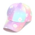 Kids' baseball cap featuring colorful tie-dye gradient and white daisy flower patterns - 52-54cm / 23# Daisy Stars