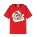 Red Happy Mother's Day T-shirt with mother and child illustration in soft fabric - Red 317
