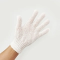 Exfoliating five-finger bath glove in white with textured surface and elastic cuff - OPP Bag / White