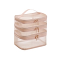 Set of three pink mesh organizer bags with double zippers and top handles on white background - Triple Layer / Orange Pink