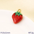 Golden strawberry fruit pendant in red and green enamel, size 15x11mm for jewelry making - Strawberry Style (KLJ10180-ZLA)