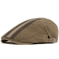 Retro washed dark khaki flat cap with brown contrast stripes and metal adjustment buckle - Adjustable / Khaki