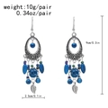Details von böhmischen Silberohrringen mit blauen Perlen und Blattanhängern im Retro-Stil - Silberner Ohrstecker - Silber - Blau