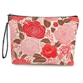 Floral canvas cosmetic bag with red roses and a convenient black wrist strap - Large Floral Pattern