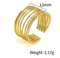 Adjustable multi-layered gold stainless steel ring with 12mm width and 2.17g weight - One Size / R-621 Adjustable Open (12mm Wide) / Gold