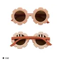 Pink sunflower shaped kids sunglasses with matte frame and dark lenses - Kids / C42 Matte Beige Pink Frame Brown Temple