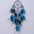 Bohemian Tree of Life dream catcher with turquoise beads and blue gradient feathers - Black Blue Five-ring Crystal