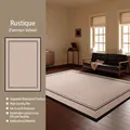 Waterproof vintage French style geometric carpet in beige with black striped accents - Simple