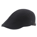 Classic black washed cotton flat cap for men with adjustable vintage bronze metal buckle - Adjustable / Black