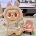 Pink rabbit plush outfit and white knit sweater for Labubu vinyl doll accessory - White Toner Bubble Shirt / First And Second Generation Keychains Are Compatible With La Cloth Dolls. Dolls Not Included.