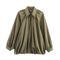 Women's army green oversized bomber jacket with puff sleeves and full zipper closure - S / Army Green